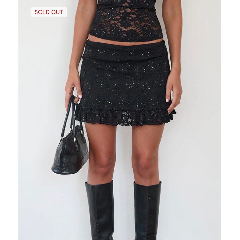 Motel Rocks Karsya Mini Skirt in Black Sequin Lace Low Rise Micromini NWT